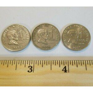 Set Of 3 Philippine 1 Peso Coins 1996 2000 Jose Rizal Design SC99